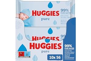 STAR FASHION GLOBAL LTD Huggies Baby Wet Pure Extra Care Wipes - 56 x 10 Box - Natural Wet Wipes for Sensitive Skin - 99 Percent Pure Water - Fragrance Free to Clean and Protect