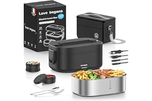 Love begans Scaldavivande Elettrico, 100 W Porta Pranzo Termico con Borsa Termica, 1.5 L 3 In 1 Scalda Vivande Portatile Elettrico, 12 V/24 V/220 V Lunch Box Termico per Auto Camion e Ufficio, Nero