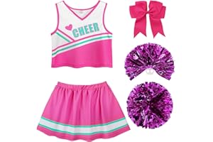 ReliBeauty Disfraz de Animadora Niña Cheerleader Pantalones Cortos Debajo de la Falda con Clip de Lazo y Pompones para Carnaval Halloween