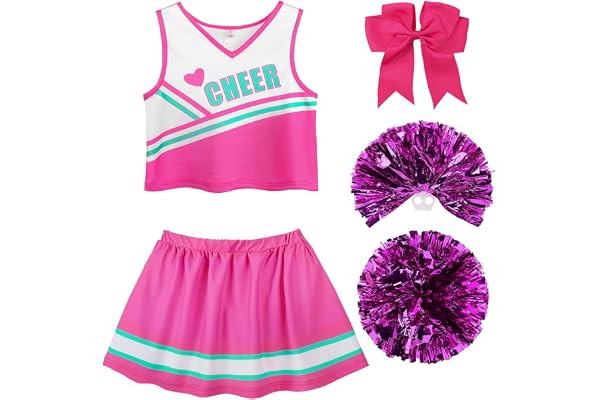 ReliBeauty Déguisement Pompom Girl Costume Cheerleader Short sous La Jupe avec Barrette Nœud et Pompons pour Carnaval Halloween