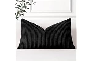 Artscope Lot de 1 Housse de Coussin en Velours Côtelé Décoratif Canapé Taie d'oreiller Douce pour Maison Salon Chambre Lit Clic Clac Décoration 30x50cm Noir