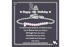 DOA 8 10 11 12 13 14 15 16 Year Old Birthday Gift for Girls Small Natural Stone Bead Bracelet Adjustable Heart Charm Bracelet Birthday Present for Sister Daughter Granddaughter