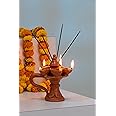Karru Krafft Wheel Thrown Terracotta Stand Panch Diya with Handle and Incense Stick Holder for Pooja Decor, Navaratri Decor, Diwali Lighting, Diwali Gifting, Home Decor