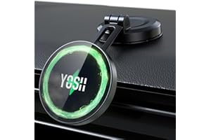 YOSH Caricatore Wireless Auto per Magsafe da Cruscotto [15W Ricarica Veloce & Pieghevole], Supporto Telefono Auto Magnetico, Ricarica Wireless per iPhone 16/15/14/13/12 & custodia Mag-Safe