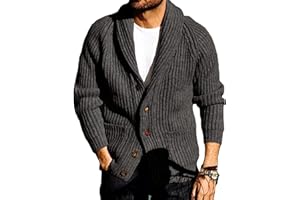 Runcati Mens Cardigan Knitted Chunky Jacket Shawl Collar Cable Knit Loose V Neck Knitwear Outerwear