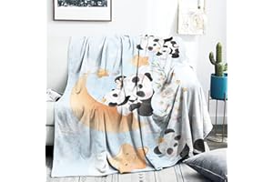 FEYG Blue Panda Blanket for Baby Boys, Panda Throw Blanket for Toddler Boys, 102 x 127 cm Panda Moon Throw Blanket for Panda, Soft Fleece Panda Blanket for Boys Kids Newborn Baby Shower Birthday Gifts