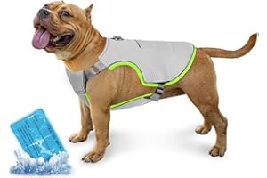 PAWTASY Gilet Rinfrescante per Cani Pettorina Refrigerante Cane con 1 Impacco di Ghiaccio Gel Giubbotto Refrigerante Cani Collare Raffreddamento Cane di Media e Piccola Taglia Grigio M