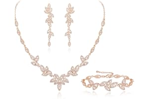 EVER FAITH Zestaw biżuterii z cyrkoniami Cubic, dla panny młodej, druhny, elegancki naszyjnik z liśćmi markizy, wiszące kolczyki, bransoletka, zestaw dla kobiet