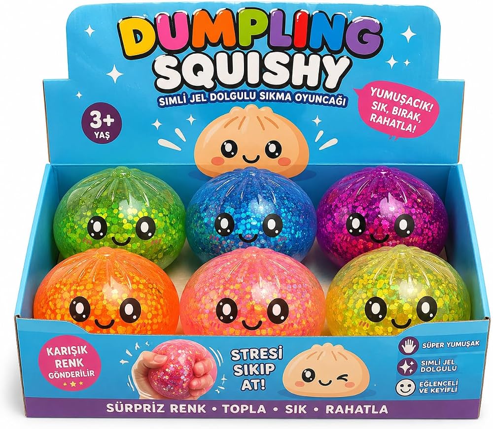 Talky Squishy Çin Mantısı – Simli Jel Dolgulu Yumuşak Sıkma Oyuncağı, Dumpling Squishy, Çin Mantısı Tasarımlı Stres ve Fidget Oyuncağı, Çocuk ve Yetişkinler İçin, Karışık Renk