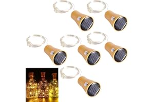 ALED LIGHT Lot de 6 Guirlandes Lumineuses LED Solaire Bouchon de la Bouteille 1m 10 LEDs Fil de Cuivre Lumière Décorative pour DIY Bouteille/Bar/Guinguette/Chambre/Mariage/Noël/Fête - Blanc Chaud