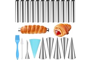HAVACUE ㅤ HavaCue Lot de 21 Moules à Cornets et Tubes en Acier Inoxydable, Inclus Brosse de Nettoyage, Sac à Pâtisserie, Crème à Friser Cannelloni Schiller