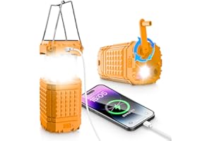 PSOOO Solar Camping Lantern 5000mAh Capicity Rechargeable Camping Lights with Hand Crank LED Flashlight Telescopic Portable for Outdoor and Tent Emergencies