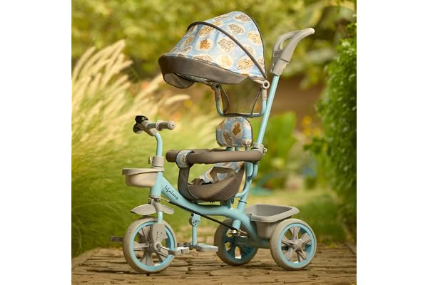 Lifelong Kids Parental Control Tricycle with Hood,Harness,EVA Wheels, Bell & Storage Basket