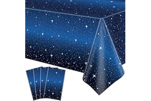 INSPIREYEE 4 Stück Space Galaxy Party Kunststoff-Tischdecke, Weltraum-Galaxie-Motiv, rechteckige Kunststoff-Tischdecke, für Babyparty, Jungen, Mädchen, Geburtstagsparty-Zubehör, 130x 220 cm