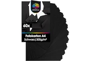 OfficeTree 60 Blatt Fotokarton A4 Schwarz 300g - Fotokarton Schwarz A4 zum Basteln, Schneiden & Scrapbooking – Lignin- & Säurefrei - Tonkarton