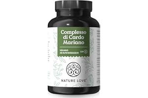 NATURE LOVE® Complesso di cardo mariano - 120 capsule - Cardo mariano, carciofo, tarassaco e desmodium - Ad alto dosaggio con l'80% di silimarina - Testato in laboratorio, vegano