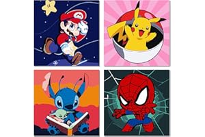 SENCANGXUN Malen Nach Zahlen Kinder Anime 4 Stück, Malen Nach Zahlen Kinder Ab 5 6 7 8 9 10 Jahre, Kreative Geschenke für Mädchen und Junge mit 8 Pinseln und 4 Sätze Acrylfarben (20x20 Cm)