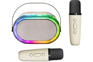 Tikimoon Karaoke Machine Bluetooth Karaoke Machine Adults with 2 Wireless Microphones,Toys Gift for Boys,Girls Bluetooth Speaker Portable with LED Lights and Voice Changing Effects (beige, 2 mic)