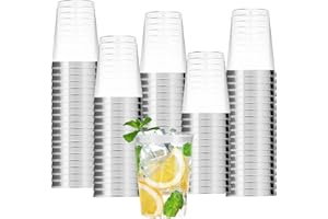 mauepersu Lot De 50 Gobelets En Avec Bord Dorée, 350 ml, Réutilisables, élégants, Verres à vin, Pour Champagne, Bière, Cocktail, Martini, Soda, Dessert (11,2 x 7,8 cm) (Argent)