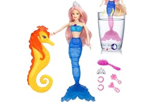 HAPITOIZ Magic Color Changing Mermaid Doll, Princess Mermaid Toy with Seahorse & Dolls Accessories - Vibrant Pink Hair and Transforming Tail, Mermaid Gifts Toys for Girls Aged 3-7