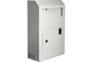 PROTEX SAFE CO. Protex Wall-Mount Drop Box Safe (WDS-150), Piano hinge, secure suggestions, ballots, keys, mail, money, rent checks and more, Metal baffle to protect slot-off white