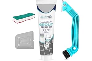 PENTAUSA Grout - Ready Mixed Tile Grout - Sponge, Remover Saw and Scraper Set - Perfect for Bathroom, Kitchen, Floor Tiles (250g / Bundle Set) (Grey)