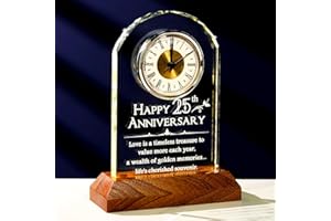 Arikyrist 25th Wedding Anniversary Glass Engraved Keepsake Gifts for Parents Couples, Happy 25 Years of Marriage Light-up Desk Clock 25th Silver Wedding Presents Home Ornament