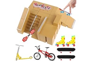 QINIFIFY 5PCS Skatepark Kit Rampenteile Finger Skateboard Rampe Set mit 2 Finger Skateboards, 1 Finger Fahrrad, 1 Finger Roller, 1 Finger Schaukelbretter und 1 Paar Fingerschlittschuhe