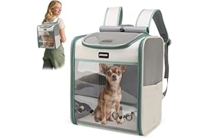 ALLSOPETS Cat Backpack Carrier, Foldable Pet Carrier Backpack for Cats and Small Dogs, Breathable Dog Backpack for Travel Hiking and Walking (Smoky Green)