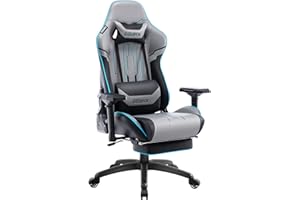 Dowinx Sedia da gaming – Sedia da ufficio con elevata capacità di carico – Sedia da gioco in pelle PU con braccioli e poggiapiedi 4D – Ergonomica sedia da gioco – 150 kg (grigio)