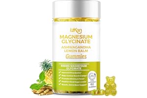 IZKAN Magnesium Glycinate Gummies 800mg - Sugar Free Magnesium Supplement with Ashwagandha, Lemon Balm Extract & CoQ10 for Calm Mood & Muscle, Sleep Support - 60 Gummies (Pineapple Flavor) (1)