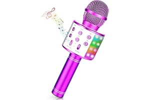 GUKKK Micrófono Karaoke Bluetooth,Microfono Inalámbrico Karaoke con Altavoz y LED,Micrófono Portátil para Niños Canta Partido Musica,Dinámicos Juguetes para Niña,Soporte Youtube, Android/iOS/PC/A (Rosa)