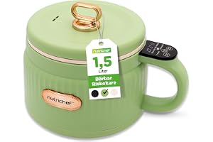 NutriChef Portabel Riskokare 1,5 L – Digital Multikokare med Keramisk Nonstick-beläggning, 6 Program för Ris, Soppa, Gryta, G