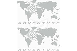 Artstickers 2 pz Adesivi Mappa Mondo Palloncino Terraqueo Adventure Valigie Moto Cofano Trail Off Road Fuoristrada 4x4 Sport per Auto o Moto (Argento)