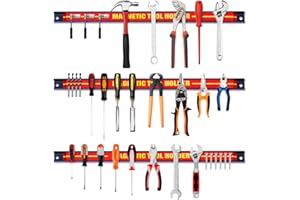 DREAMADE Lot de 3 Barres Magnétiques,Support Porte-outils Magnétiques Muraux en Acier,Charge Chacune Maximale 10KG pour Maison,Garage,Cave,Atelier 460 x 23 x 12,5MM
