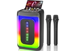 ANKUKA Karaoke Machine 2 Wireless Microphones, Portable Karaoke Machine for Adults Kids, Bluetooth Karaoke Speaker Supports TV Smartphone iPad AUX USB Karaoke Gift for Party Home Outdoor, Travel PA Subwoofer