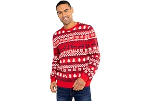 MYMIXTRENDZ Mens Christmas Threadbare Ho Ho Snow Tree Baked Red Stripe Pattern Novelty Jumper