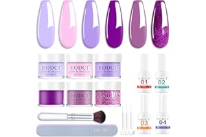 ‎EODCI EODCI Dip Powder Nail Kit Starter 6 Farben Purple Glitter Dipping Powder Liquid Set mit Dip Liquid Base Aktivator Top Gels Nagel Zubehör für Salon DIY & Hause Nagelpuder Spiegelpulver