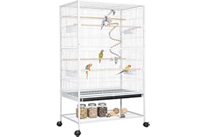 LIFERUN Vogelkäfig groß, Vogelkäfig aus Metall, Vogelbauer mit 4 Rollen, Wellensittich käfig mit Futternapf, Käfigspielzeug, Spring-Schaukel für Vogel mit 2 Türen 4 Holzstangen, 132 x 78 x 52 cm