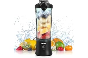 Mulli Tragbarer Mixer, Neu gestartet persönlicher Mixer für Shakes und Smoothies, wiederaufladbarer Mini-Mixer, 600 ml mit Reisedeckel für Zuhause/Küche/Fitnessstudio