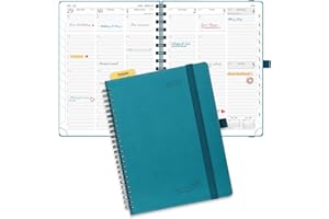 POPRUN Diary 2026 Week to View A5 (22x16.5 cm) Soft Cover Spiral Diary 26 Appointment Vertical Weekly Work Planner, Monthly Tabs, 100GSM Paper (Pacific Green)
