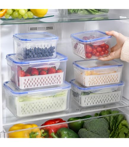 Ceeyoll 4-teilig Gemüse Aufbewahrung Obst Aufbewahrung Wiederverwendbar Lebensmittelbehälter Kühlschrank Zum Frischhalten Von Obst Und Gemüse Küche, Haushalt & Wohnen