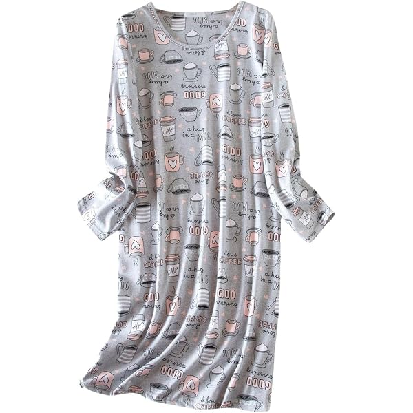 Dreamskull Camicia Da Notte Da Donna A Maniche Lunghe Camicia Da Notte Allentata Camicia Da Notte In Stile Cartone Animato Stely Camicie Da Notte Casa T-shirt Vestito Per L'autunno, Bradipi Verdi, XL - 2