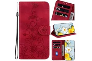 KRJCSFHY Handyhülle für Nokia 2.3 Hülle Leder, Nokia 2.3 Blumen Flipcase Handytasche Book Tasche Case mit Kartenfach Magnet Schutzhülle für Nokia 2.3 Handy Hüllen Rosenrot