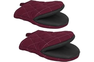 GOLDMEET Ofenhandschuhe, Topflappen Handschuh, 260°C Ofenhandschuhe Hitzebestaendig mit rutschfeste Silikongriff und Aufhängeschlaufe, Backofen Kochhandschuhe Set, Dicke Küchenhandschuhe, Backhandschuhe