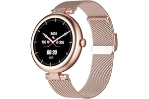 SHANG WING Lynn Montre Connectée Femme Bracelet Acier Ronde Petite 1,09 Pouce Elegante Smartwatch Montre Sport Cardio Podometre Connecté Marche Saturation Oxygène Multifonctions Or