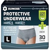 SUNKISS Diapers for Men with Incontinence L, Grey, 30 Pcs | High absorbency, odor control, anti-leak protection and snug fit