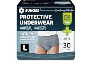 SUNKISS Incontinence Pants for Men, Daytime Disposable Adult Pull Ups, Mens Protective Underwear with Maximum Absorbency, Grey, Large, 30 Count