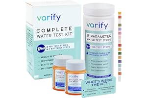 ATUIO 17 in 1 Premium Drinking Water Test Kit - 100 Strips + 2 Bacteria Tests - Home Water Quality Test - Well and Tap Water - Easy Testing for Lead, Bacteria, Hardness, Fluoride, pH, Iron, Copper and more!