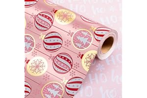 Wikadlik Christmas Wrapping Paper - Mini Roll - Romantic Pink Trees Snowflake Christmas Ball Pattern Gift Wrap for Winter Holiday Festive Party - 43cm x 10m